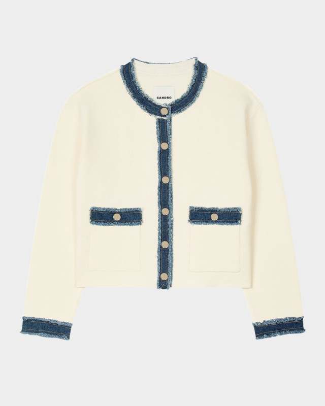 Lenormandie Denim-Trim Cardigan